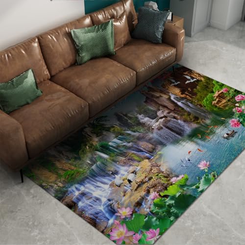 Chinese Feng Shui Art Area Rug 6' x 7' Lotus Pond Mountain