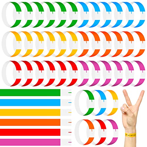Pulseras Identificativas de Neón, 600pcs Pulseras de Entrada Impermeables de Eventos de 6 Colores Resistente al Agua Pulseras de Papel Adecuada para Entradas de Eventos/Festivales