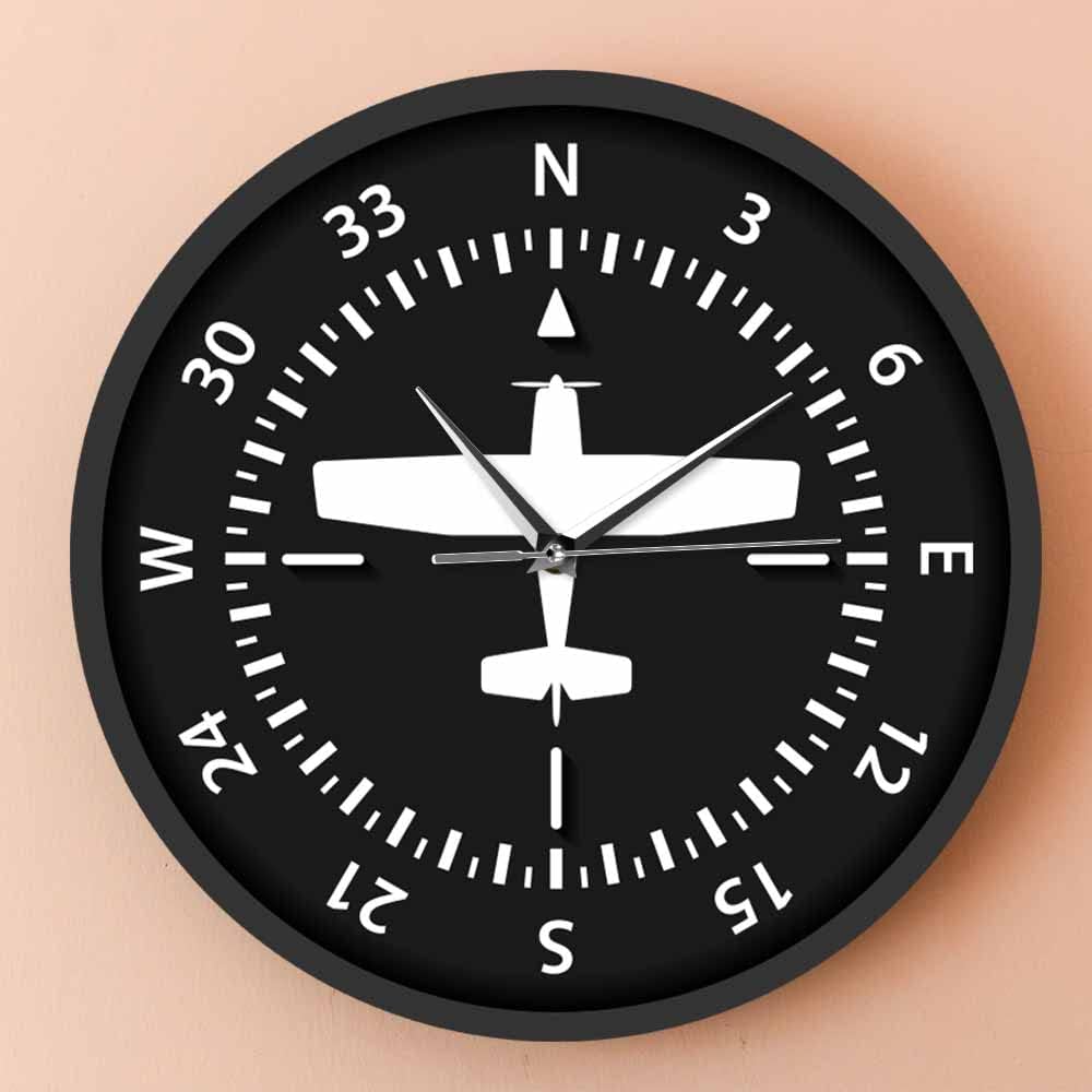 Geek Alerts Aviation Aircraft Compass Turns Pilots Wall Clock Battery Operated Flight Instrument Home Decorative Airplane Themed Clock Silemt Movement Wall Watch