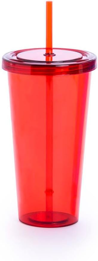 eBuyGB750ml / 26oz Reusable Plastic Tumbler with Straw and Lid - Reusable Smoothie Cup & Iced Coffee Cup BPA Free - (Red)