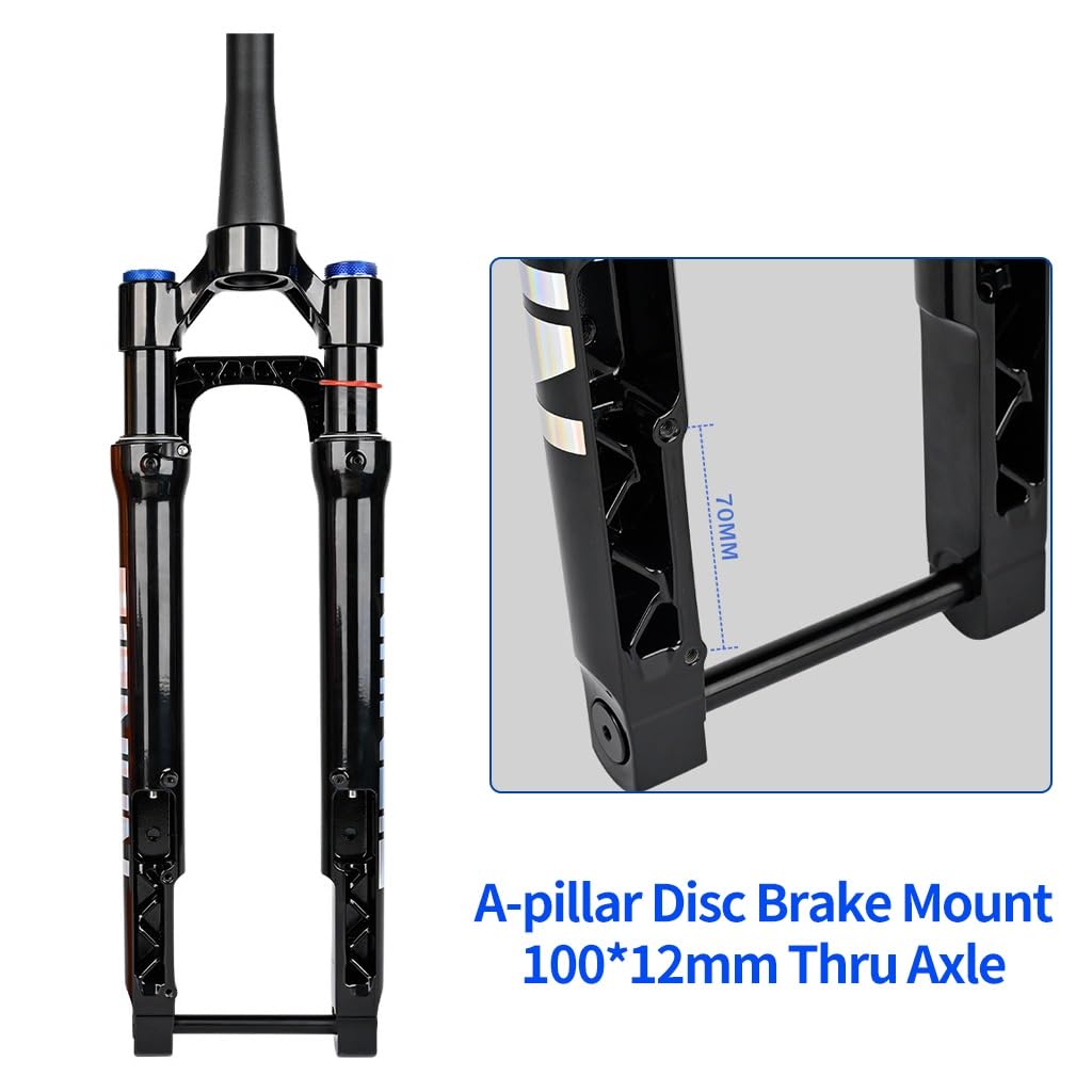 700C Gravel-Rennrad-Federgabel, 60 mm Federweg, 1-1/2 Zoll konische Offroad-Scheibenbremse vorne, XC Air, manuelle Verriegelung, 100 x 12 mm Steckachse (schwarz)