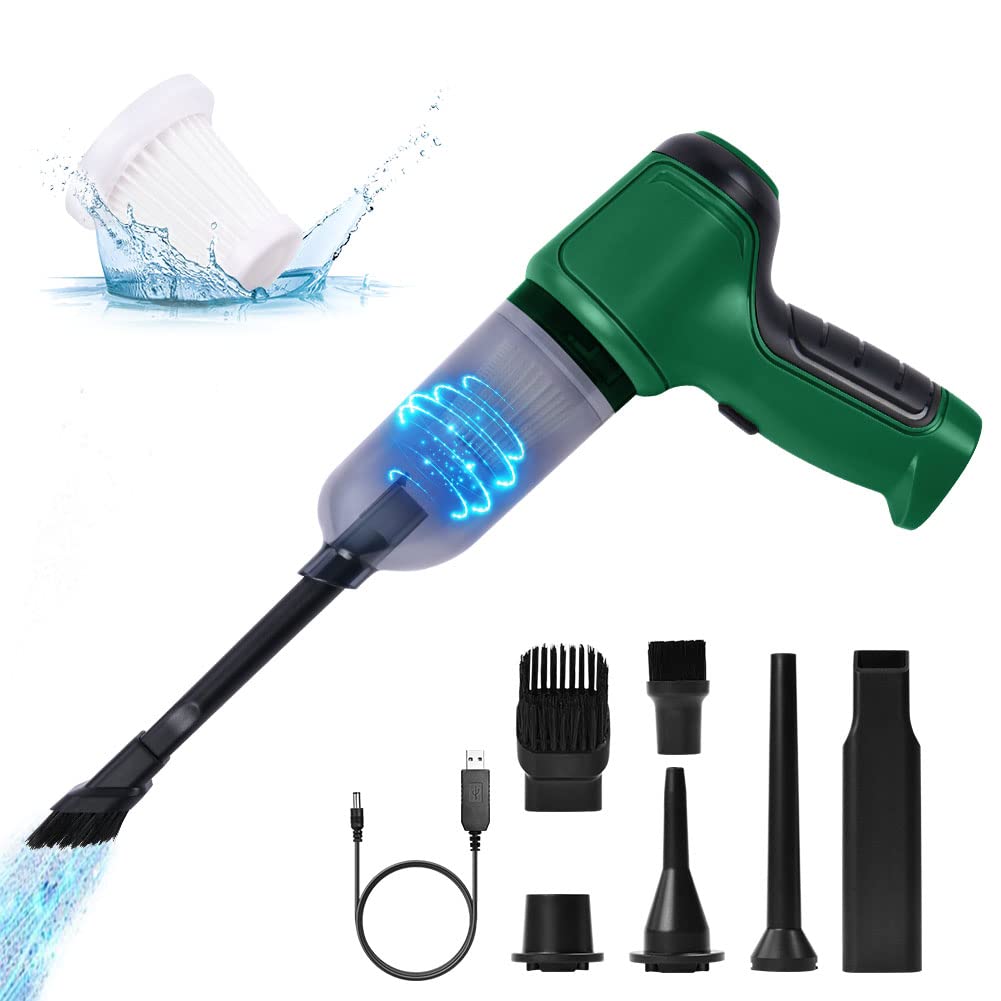 URAQT Staubgebläse Druckluft, 9000Pa 3 in 1 Handstaubsauger Akku Hand Stark Mini Staubsauger Auto Kabellos USB Aufladbar mit Waschbarer Filter Tastatur Reinigung für Haus Büro Auto Küche Grau