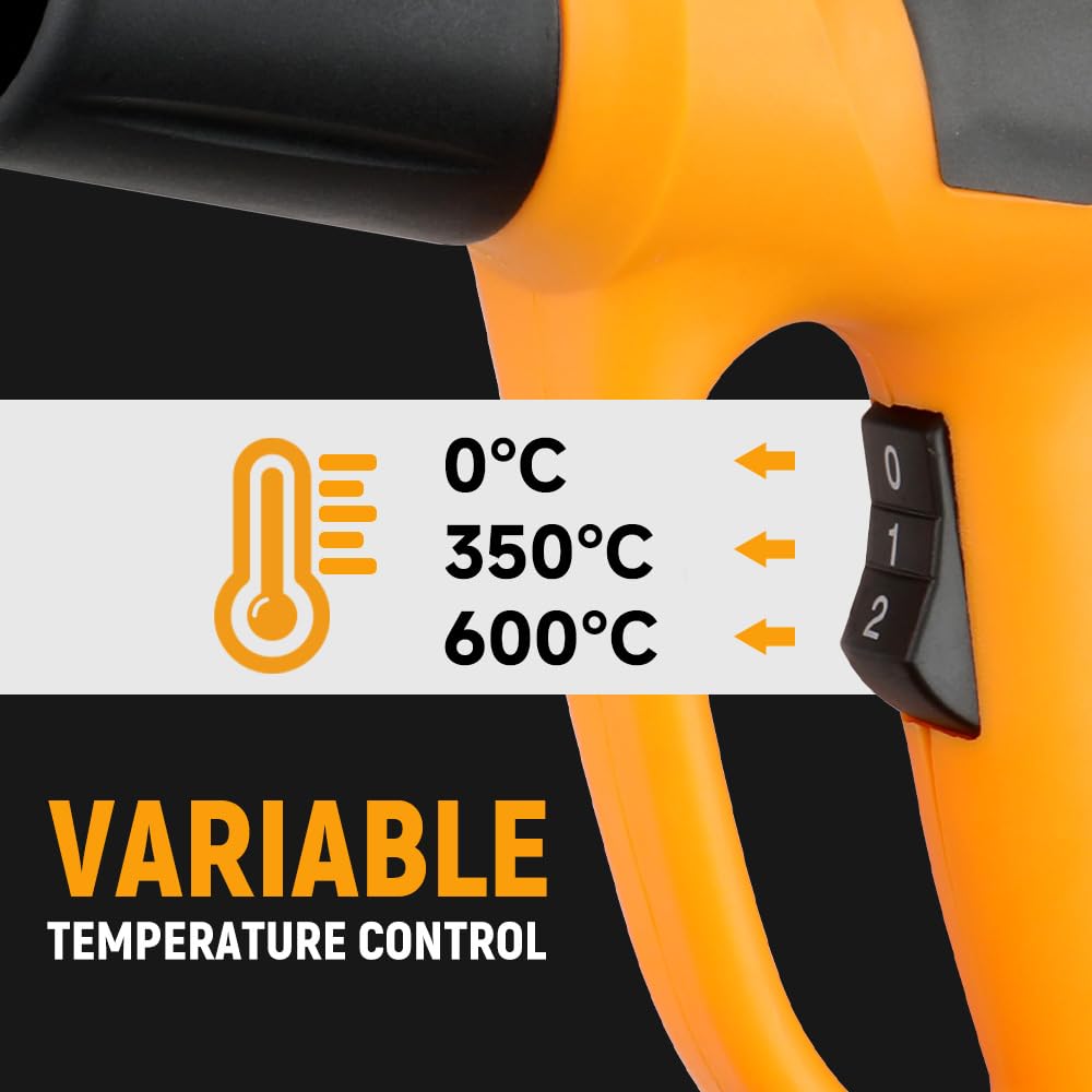 Hoteche Pistola ad aria calda da 2000 W con 4 ugelli, 350 °C e 600 °C, flusso d'aria 480 l/min, isolamento in ceramica, spina VDE, pistola termica per rimozione della vernice, tubo termoretraibile