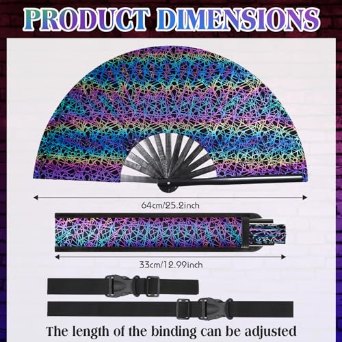 Image of FairySandy Large Rave Fan UV Glow Clack Summer Hand Fan with Thigh Holster for Women Carnival Party Supplies for Carnival Edm Music Festival Club Accessories(Reflective Ripple,Blue Purple)