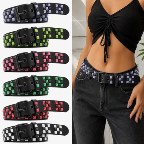 Image of Studded Belt, Metal Punk Rock Rivet Belt with Bright Pyramid Studded for Women Men