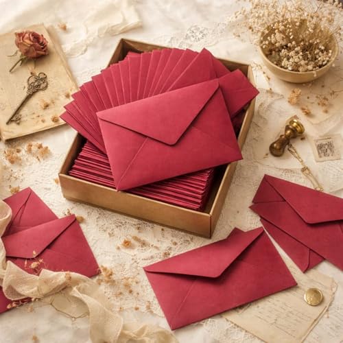 Image of Celebrations Red Kraft Paper Envelopes for Love Letters & Romantic Messages, Vintage Red Envelopes for Handwritten Notes, Anniversary Cards & Valentine's Day Letters - Pack of 25