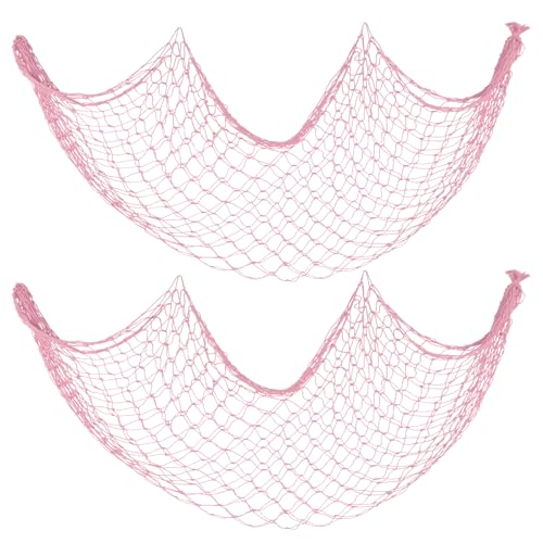 2 Pack Decor Fish Net for Party 5x10 ft Large Pink Decorative Fishing Net for Mermaid Ocean Beach Under The Sea Themed Parties Hanging Plush Toys Picture Display Tables Runner & Balloon Stand