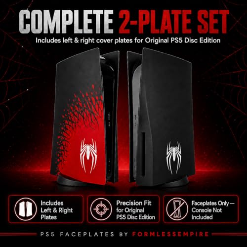 Image of Faceplate for PS5 Side Shell Plates PlayStation 5 Disc Edition Console Replacement Accessory Case Cover Black Plate Anti-Scratch Dust Cover Skin Protector (Spider)