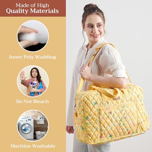 Maison d' Hermine Weekender Bags for Women Cotton Quilted Duffel Overnight Luggage Weekend Bag for Men Gym Sports Gifts Travel Business Travellers Family Trip (Colmar - Yellow)3