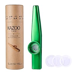 WANDIC Kazoo en alliage d’aluminium avec 3 membranes + boîte cadeau vintage – Doré, Aluminium, Vert, type 1 - Les Beatles, Paul McCartney, John Lennon, RIngo Starr, George Harrison