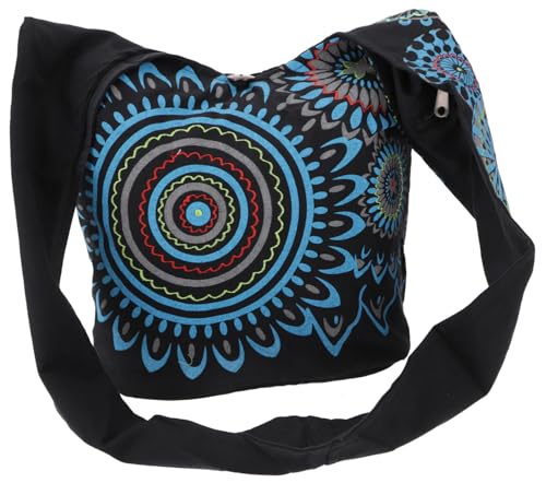 Sac bohème brodé avec mandala GURU SHOP en coton noir et turquoise pour homme et femme