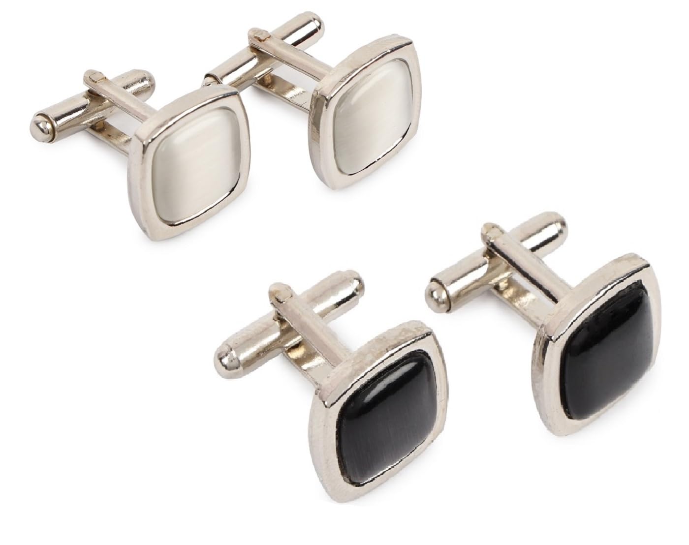 zitti Pack of 2 Square Brass Cufflinks with Stone Embellishment Black and White – Stylish Formal Cuff Links for Men with Pouch-picture-18