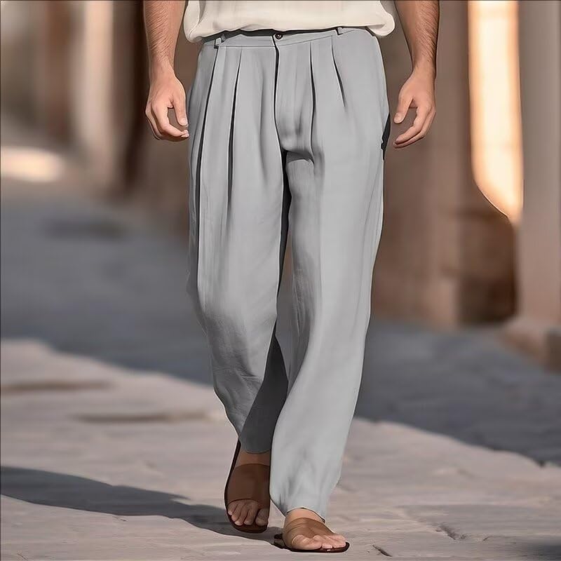 Men’s Vintage Linen Pants Spring Summer Beach Casual Dress Pant Loose Fit Comfort Outdoor Holiday Daily Vacation Trousers4