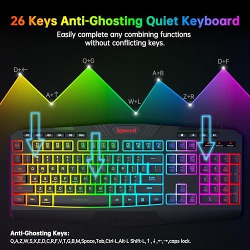 Redragon S101-3 Wired RGB Backlit Gaming Keyboard and Mouse Combo, Programmable Keyboard and Mouse (800-7200DPI), Gaming Headset Mouse Pad Combo All in 1 PC Gamer Bundle for Windows PC (Black)