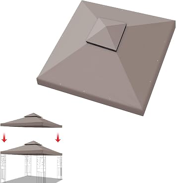 YardGrow 10x10 FT Gazebo Replacement Canopy Top Cover 2-Tiered Upgraded Patio Sunshade UV Protection, Canopy Cover ONLY Taupe