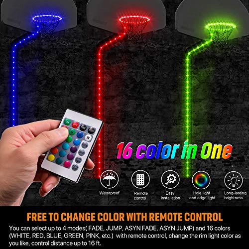 Waybelive LED Basketball Lights Set,Remote Control Basketball Rim&Pole LED Light, Change Color by Yourself, Waterproof,Super Bright to Play at Night Outdoors,Good Gift for Kids