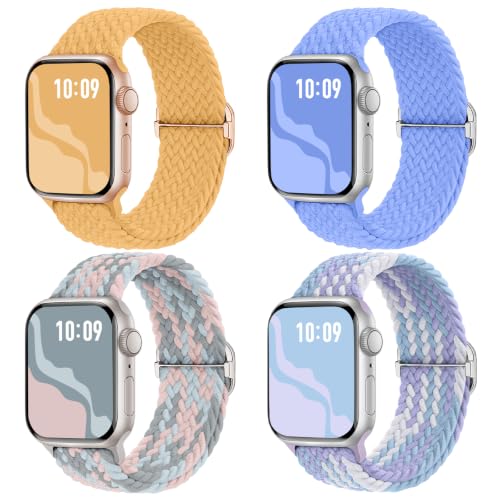 Image of 4 Pack Braided Stretchy Band Compatible with Apple Watch Bands Women Men | 40 /41 /38 /42 /44 /45 /46 /49mm Breathable Nylon Elastic Daily Use Straps for iWatch Series 11 /10 9 8 7 6 5 4 3 SE /Ultra 2