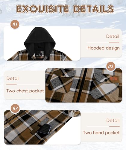 Dekomere Men's Thick Fleece Plaid Jacket Flannel Shirts Sherpa Lined Full Zip Up Hoodie Winter Coat with Pockets — view 5