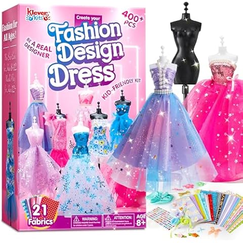 Klever Kits 400+PCS Fashion Design Crafts for Kids Art and Crafts Toy DIY Sewing Crafts with 3 Mannequins for Girls Aged 8-12, Birthday Presents Cover