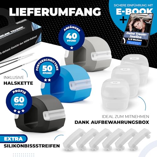 Sheflakind Jawline Trainer/Kiefertrainer zur Gesichtsstraffung & Doppelkinn-Reduktion/Inkl. Trainingsplan/Kaumuskel-Training für Männer & Frauen / 3 Widerstandsstufen/BPA-frei
