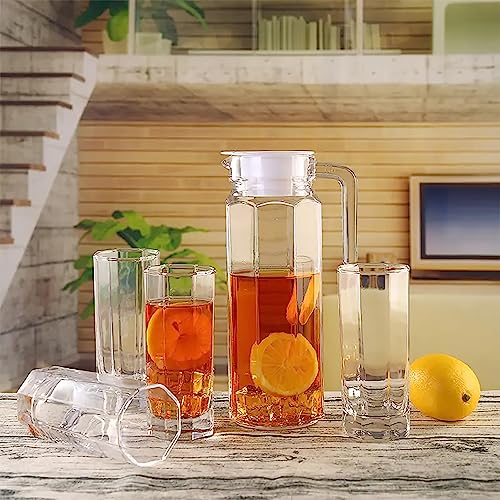Image of Premium Water and Juice Glasses and Jug Set Combo [6 Piece Glass 300ML & 1 Piece Jug 1.1 Liter] Transparent Pitcher Set for Dining Table, Home & Restaurant,Party (MTS - 15)