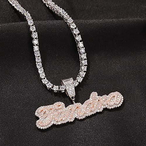 Custom Name Pendant Necklace Iced Out Chain for Men Hip Hop Micropave Simulated Diamond Chain A-Z Nameplate Letter Pendant Necklace with Rope Chain/Tennis Chain for Women Men2