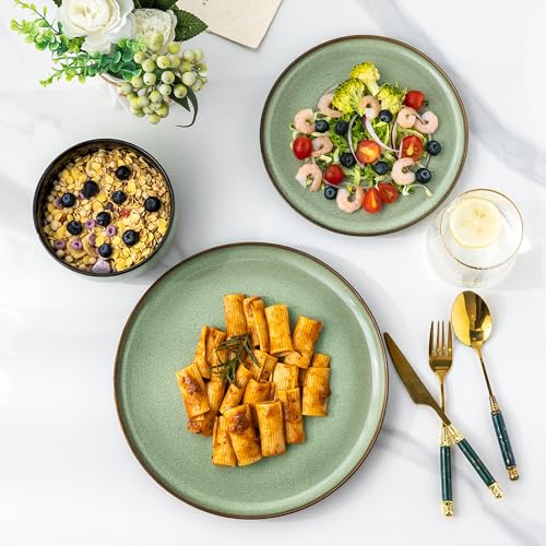 Leratio LDW011LG Ceramic Dinnerware Sets Of 4,Stoneware Plates And Bowls Sets,Handmade Reactive Glaze Dishes Set,Scratch Resistant thumb #2