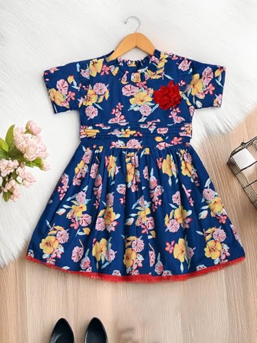Image of mini mama by Bella Moda Front Flower Applique Dress (Blue, 18-24M)