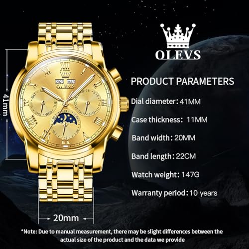 Image of OLEVS Mens Automatic Watch Mechanical Self Winding Luxury Business Dress Moon Phase Stainless Steel Calendar Wrist Watches for Men Waterproof Luminous