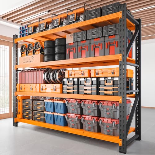 Image of RAVIGIN 7000LBS Storage Shelves,79 inch W Garage Shelving Heavy Duty Metal Adjustable Garage Shelves, Shelving Units Industrial Shelving for Warehouse,79 inch W x 24 inch D x 79 inch H,Orange