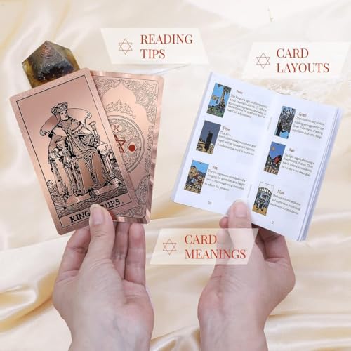 Image of AYME Rose Gold foil Tarot Cards Game with Guide Book, 78 Cards Tarot Deck for Beginners and Professional Player with Box Tarot PVC Durable Waterproof Wrinkle Resistant