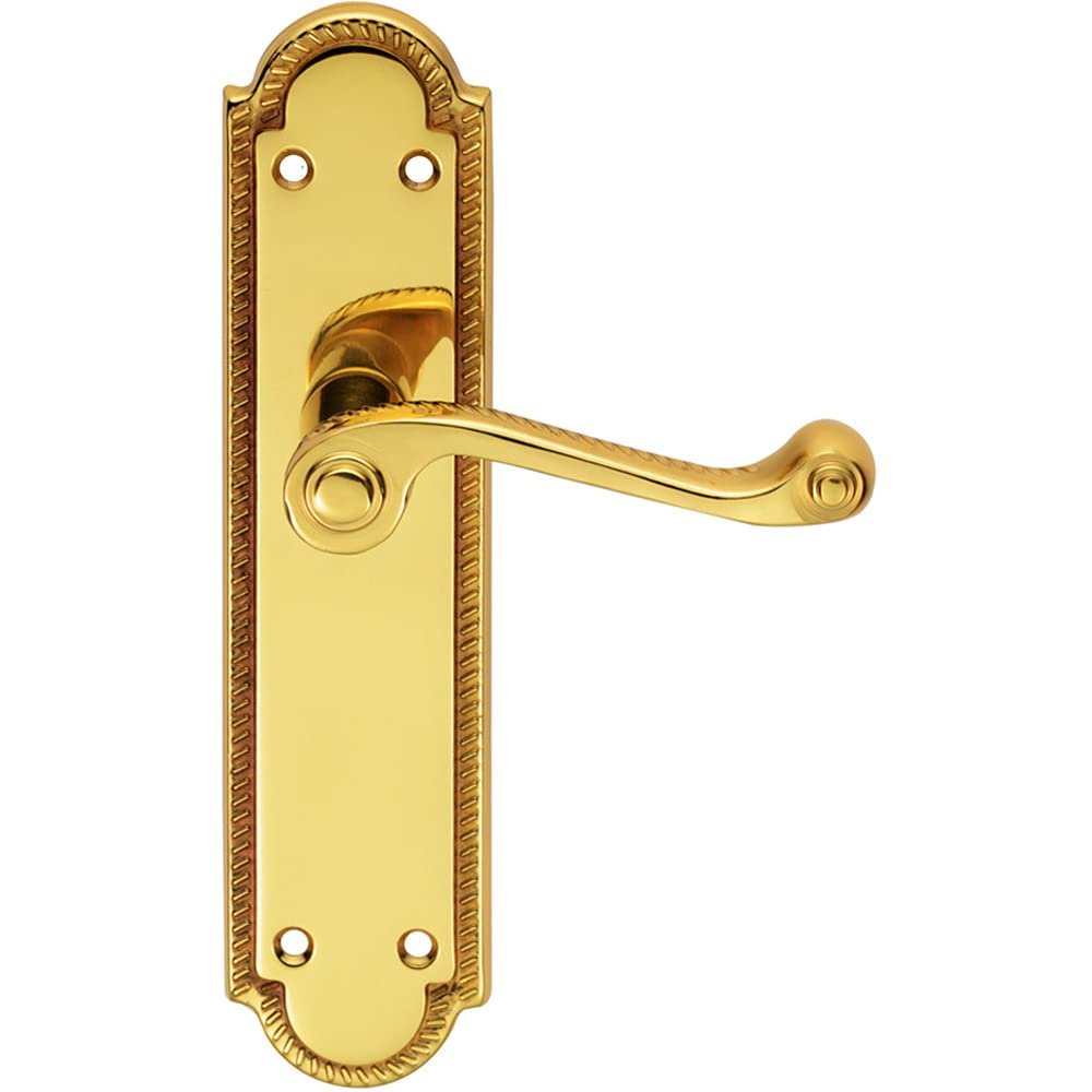 Pair Reeded Scroll Lever On Shaped Latch Backplate 205 X 49mm Polished Brass from B&Q