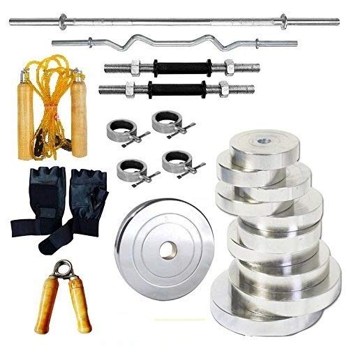 Body Maxx New 10 KG Steel Weight Plate Home Gym Set + 14" Dumbbell Rod + 3 FT CURL Rod + 5 FT Plain Rod (20 MM) + Skipping Rope and All Gym Accessories for Weight Lifting Exercise (B07DG46KJZ) Amazon Price History, Amazon Price Tracker