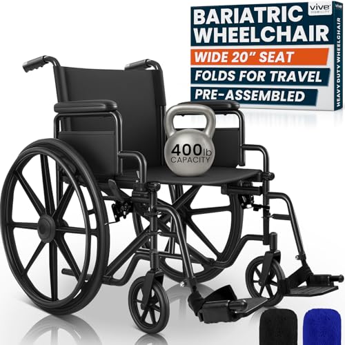 Vive Bariatric Wheelchair for Adults (Supports 400 lbs) - Foldable,
