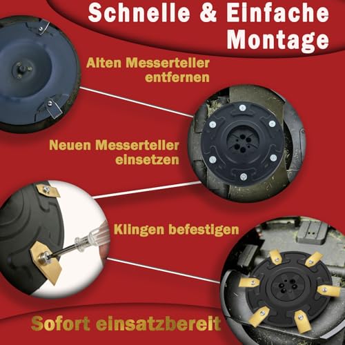 6-Klingen Messerscheibe kompatibel mit Gardena Sileno Minimo 250m², 350m², 500m² Mähroboter/Husqvarna Automower丨Ersatz Messerteller Rasenmähroboter Zubehör mit Werkzeug