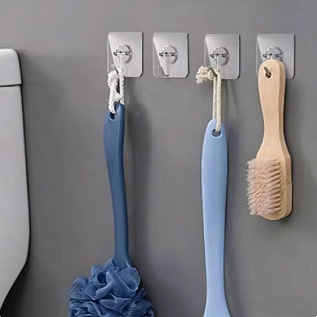 Adhesive Hooks - Heavy Duty Sticky Wall Hooks for Hanging, Damage-Free Transparent Hooks, Removable Waterproof Hooks for Bathroom Kitchen, 12pcs