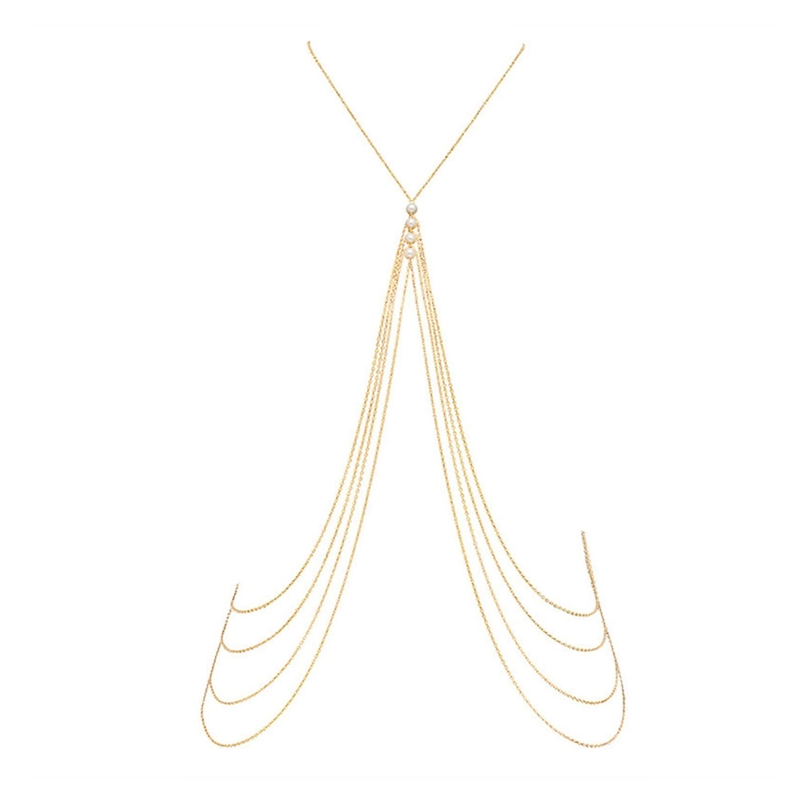 KLXSIVU Body Chain Goud Color Multilayer Long Waist Imitation Pearl Beach Party Jewelry Decoration Belly (goud One Size)