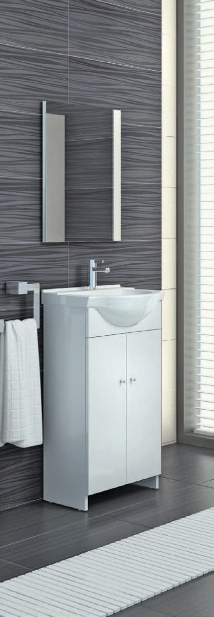 VBChome Badmöbel Set 55 cm Weiß Waschbecken mit Unterschrank Waschtisch Chromgriffe 2-Türen Waschbeckenunterschrank Badezimmerschrank Badschrank