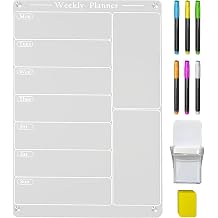 Meal Calendar for Fridge | Fridge Planner - Reusable Acrylic Board Set with Pen Holder 6 Highlighters for Shopping List Restaurant Living Family Men Women