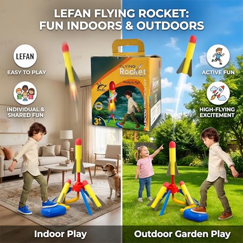 Image of Lefan Air Powered Flying Rocket Toy for Kids, Foam Rocket Launcher Set with Foot Pump, Indoor & Outdoor Garden Game for Boys & Girls Age 3 4 5 6 7 8+ Flies Up to 150 ft No Batteries Required