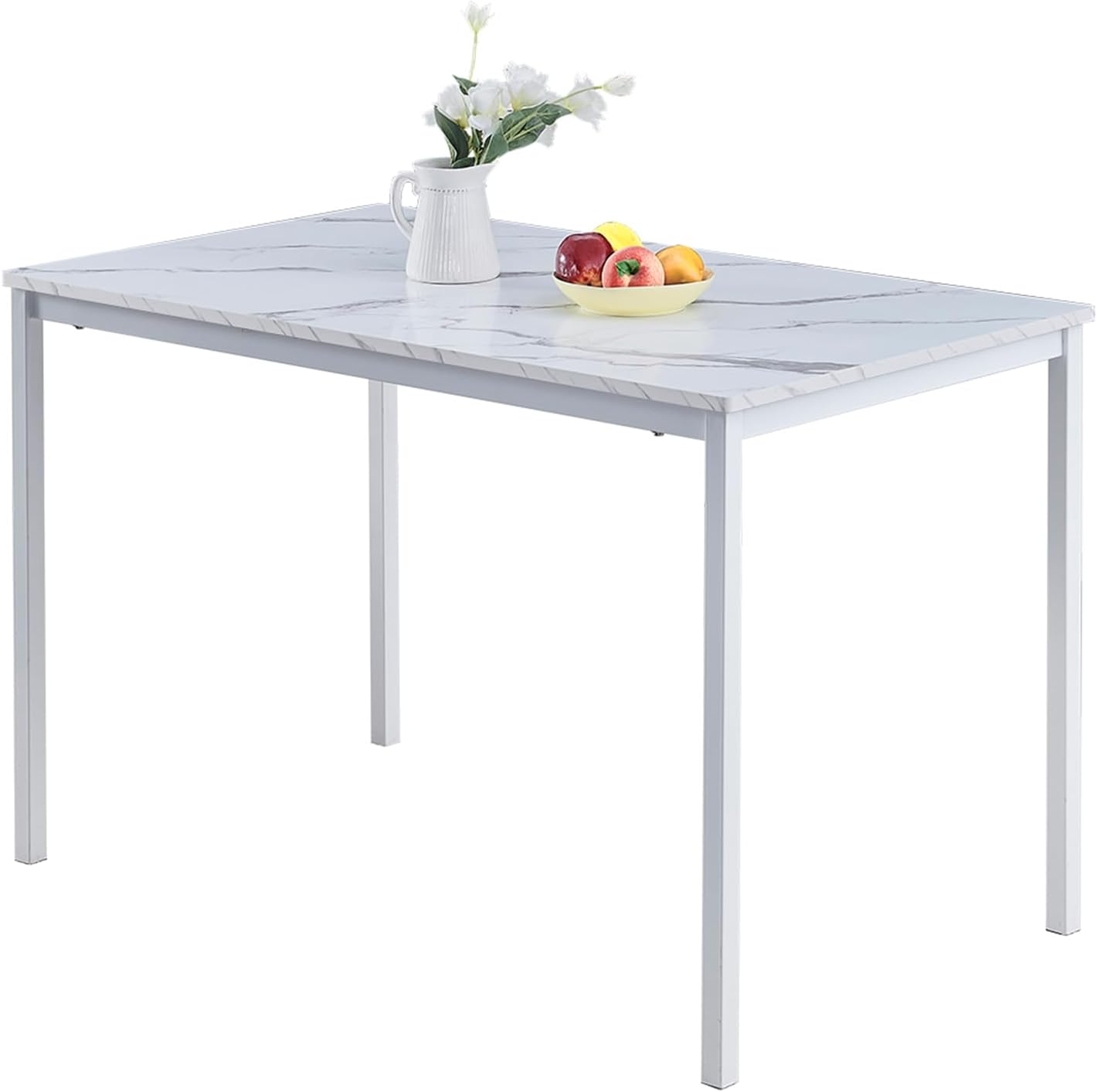 47 Inches White Faux Marble Dining Table for 2-4 People, Modern Rectangular Kitchen Table for Dinner Table for Dinner（MDF Top with Metal Legs and Frame