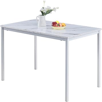 47 Inches White Faux Marble Dining Table for 2-4 People, Modern Rectangular Kitchen Table for Dinner Table for DinnerMDF Top with Metal Legs and Frame