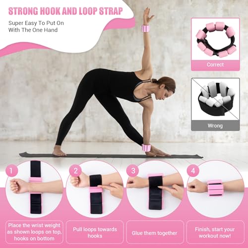 Pilates Wrist Ankle Weights for Women, Wearable Strong Arm & Leg Weights Set of 2(1Lbs Each), Adjustable Ankle Weights for Walking, Yoga, Dance, Barre, Gym by nooncrazy - Used condition - Image 8