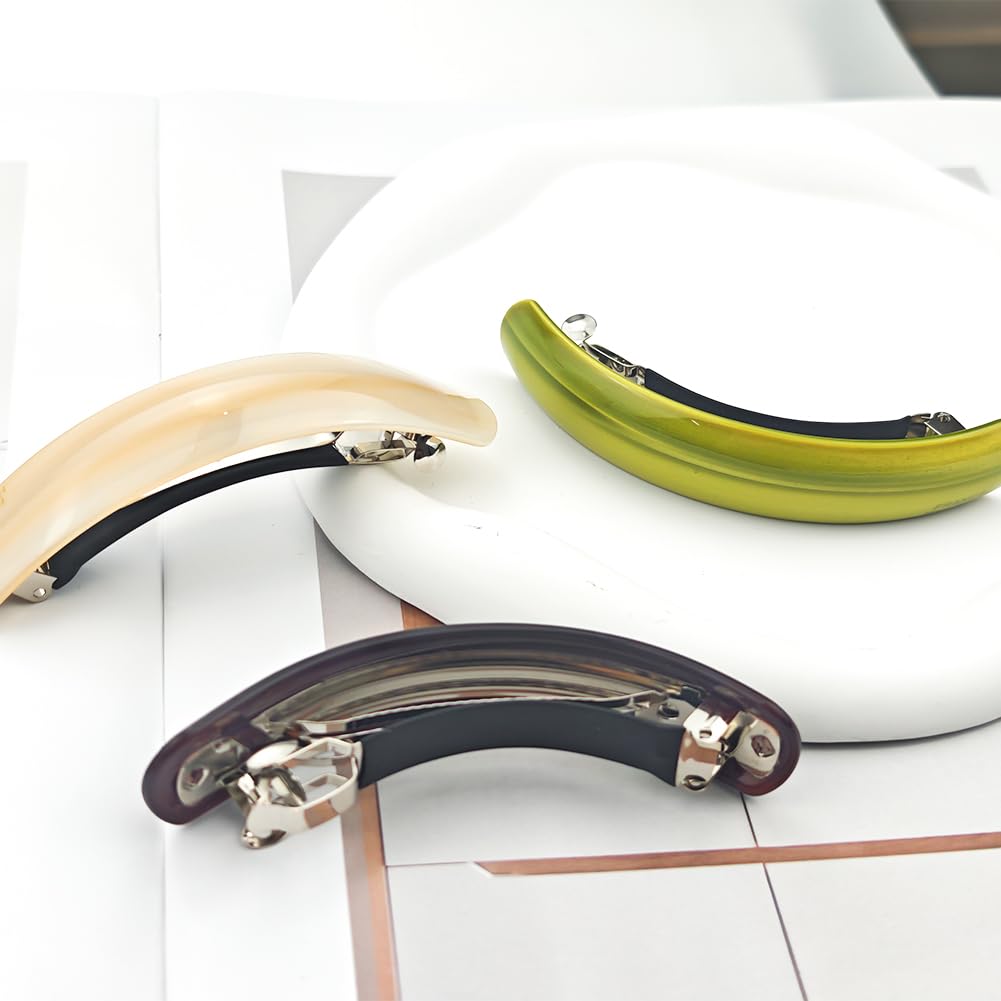 3 Pack French Hair Barrette Strong Hold for Women & Girls | Automatic no-slip, durable barrette clip. Strong grip for thick, curly, wavy, long hair. Hair accessory for women & girls.