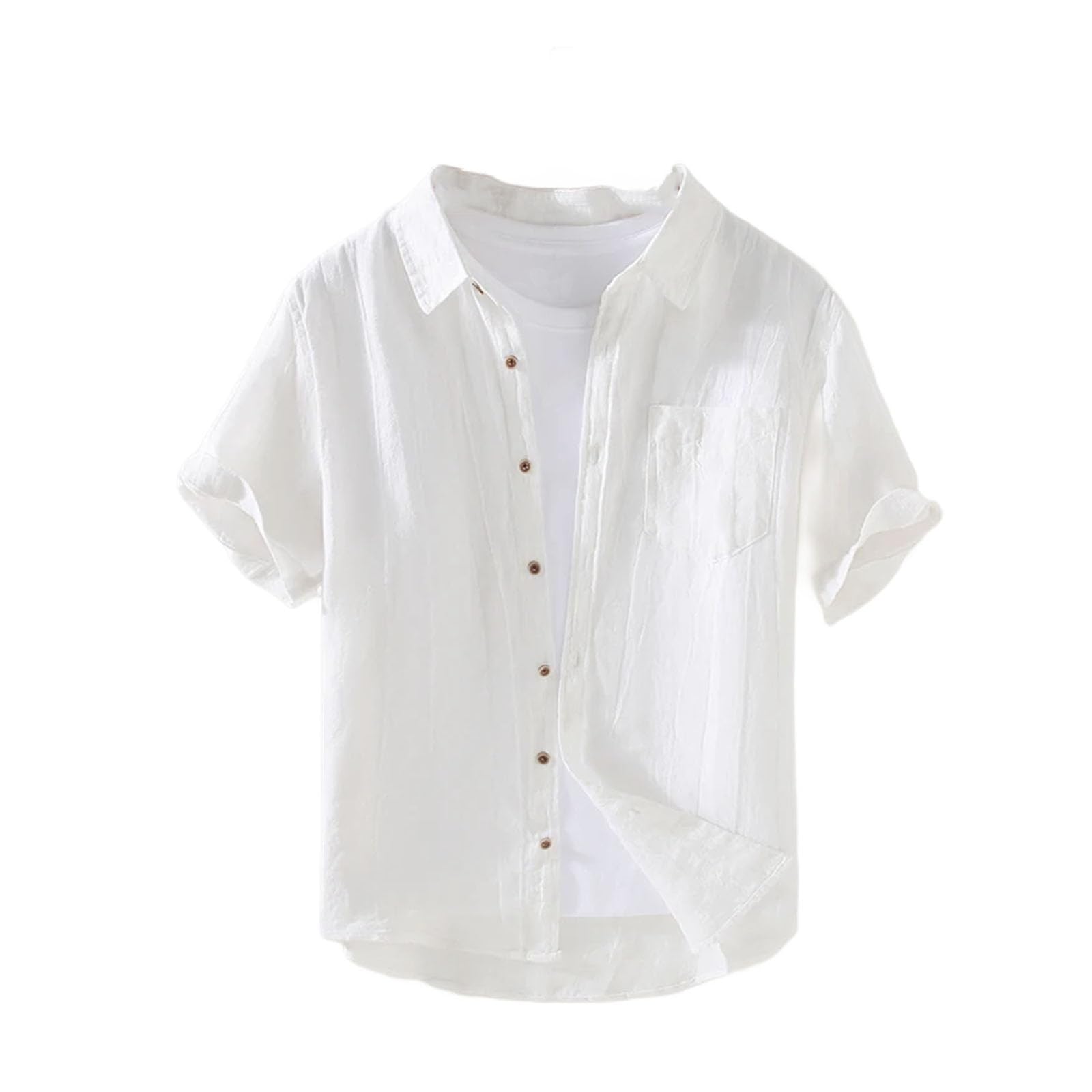 Camicia monopetto da uomo in tessuto di lino leggero con risvolto e risvolto alla moda giovanile