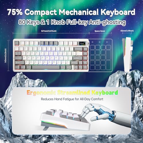 Image of X Aula Nova75 75% Wireless Mechanical Computer Keyboard 8000mAh,Pre-lubed Phantom Cherry Switches,RGB Backlit,Custom Hot Swappable,2.4GHz /Type-C /BT5.0,Gaming Keyboard for Win /Mac /iOS /Android