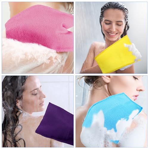 Image of Tatuo 12 Pack Korean Exfoliating Mitts, Italy Towel,9.5 x 5.7 in,Bright | Body Washcloth, Remove Dead Skin, Viscose Rayon Scrubber for Home Spa, for Keratosis Pilaris, Reusable Full Body Use
