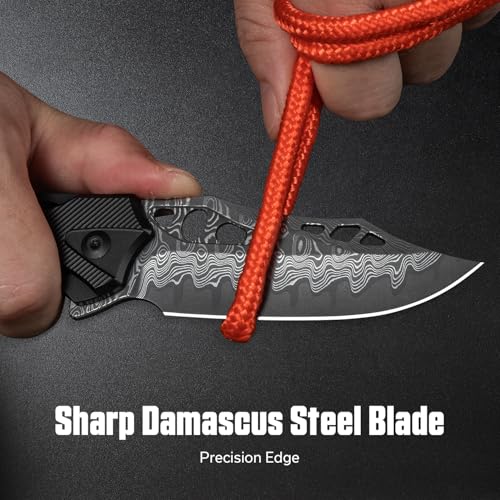 Image of CIVIVI Biophase Pocket Folding Knife for Men, 3.48 inch Damascus Blade Aluminum Handle, Lightweight Skeletonized Flipper Knife for Tactical Survival C23083-DS1 (Black)