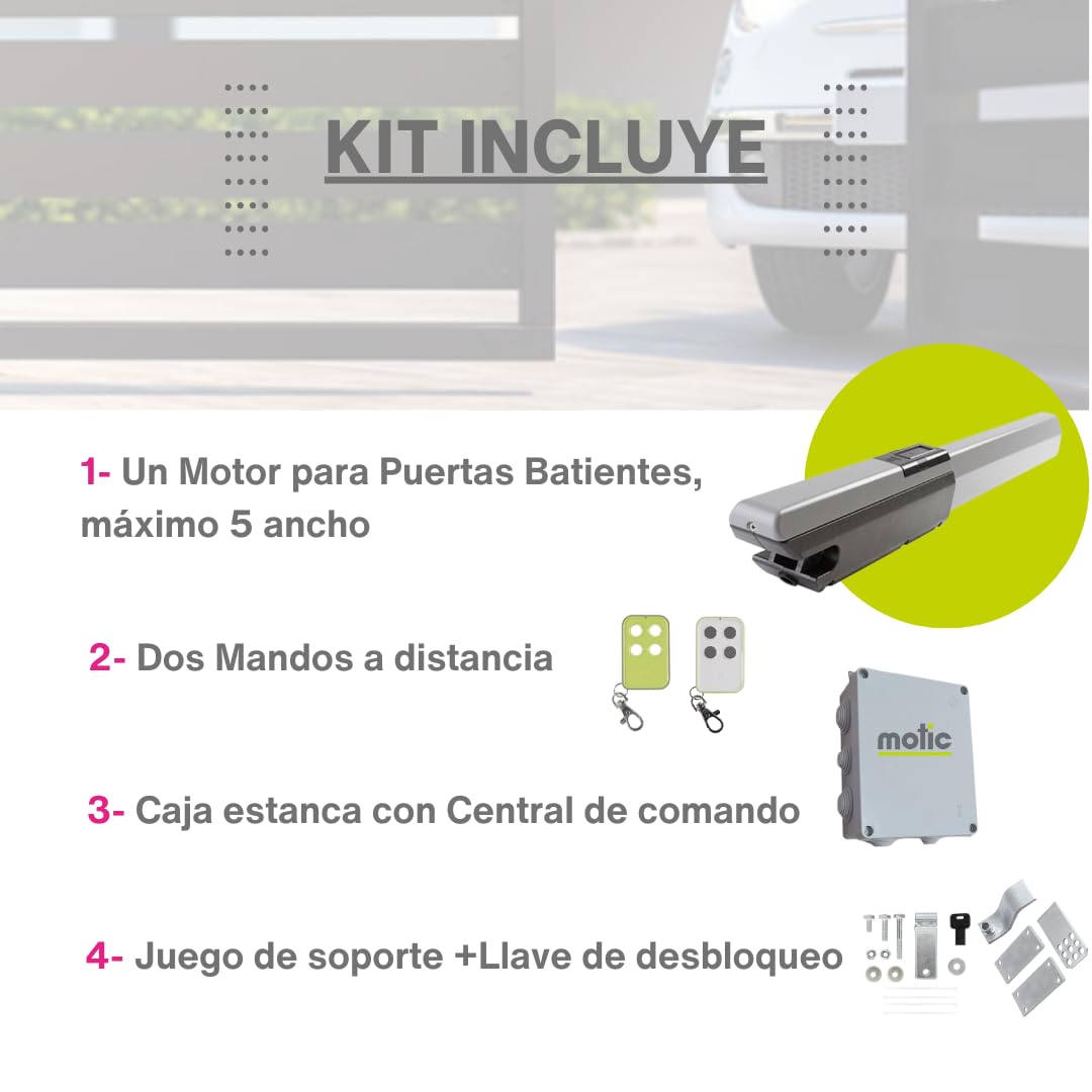 Motor Puerta Batiente 1 Hojas, Motores para Puerta Abatibles, Brazo Automatismo para Garaje, Puertas de Garaje, Brazo Automatico para Porton, Kit Incluye2 mandos a Distancia - Maxi X5