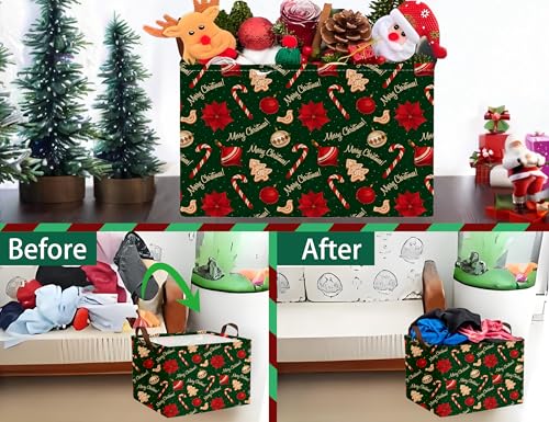 Image of Large Christmas Gifts Empty Baskets Kids Collapsible Holiday Storage Bin with Handle (Golden Tree Red Flower)